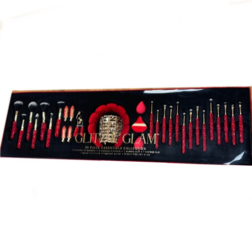 Glitz & glam red bling make up brush set 31 pc